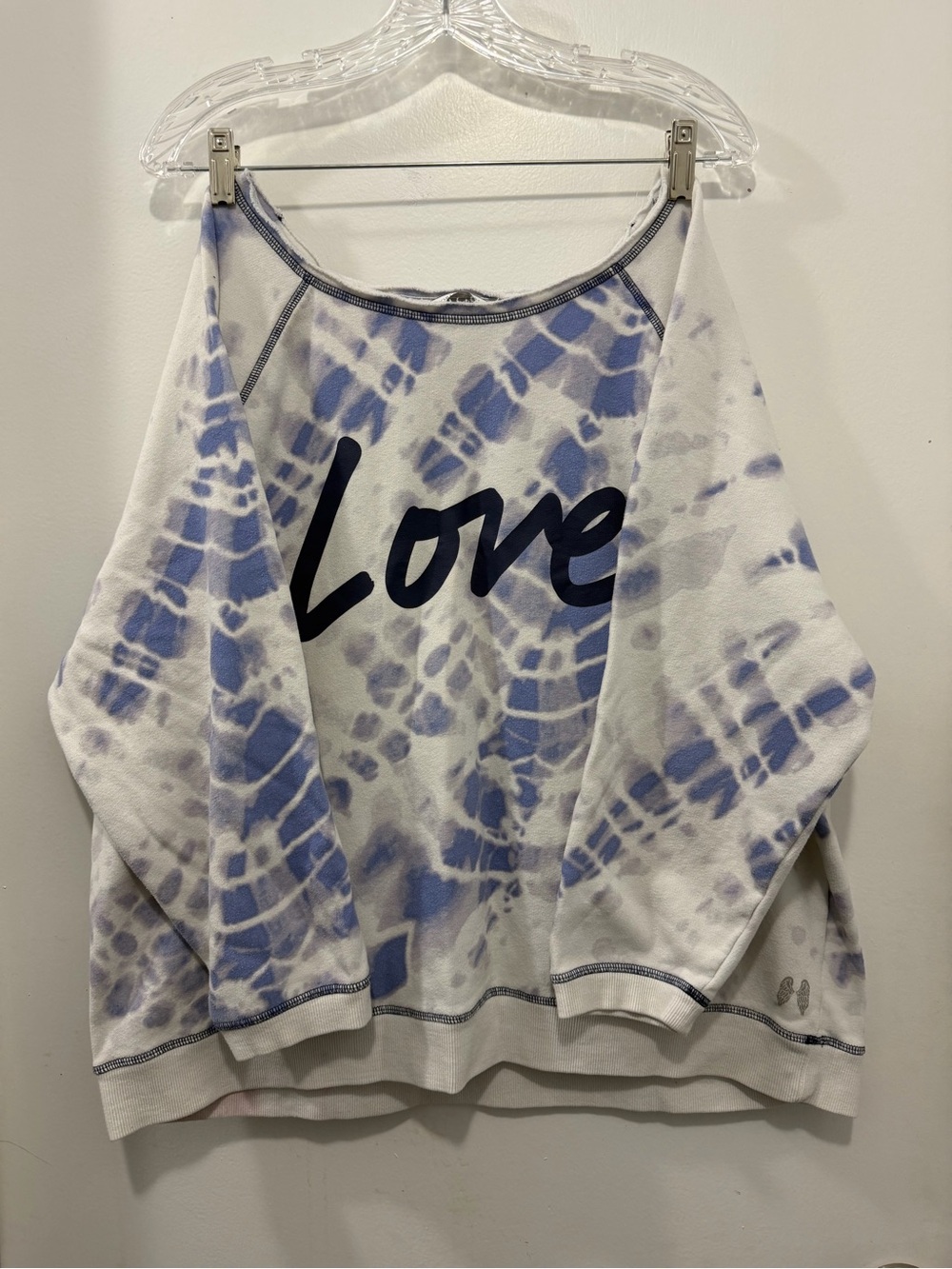 Victoria's Secret Blue & White Tie-Dye Off-Shoulder 'Love' Sweater